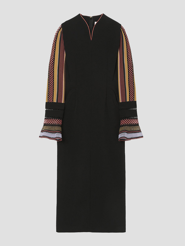 BROWN TORCHON LACE SLEEVE DRESS  마메 쿠로구치 브라운 토르숑 레이스 슬리브 드레스 - 아데쿠베