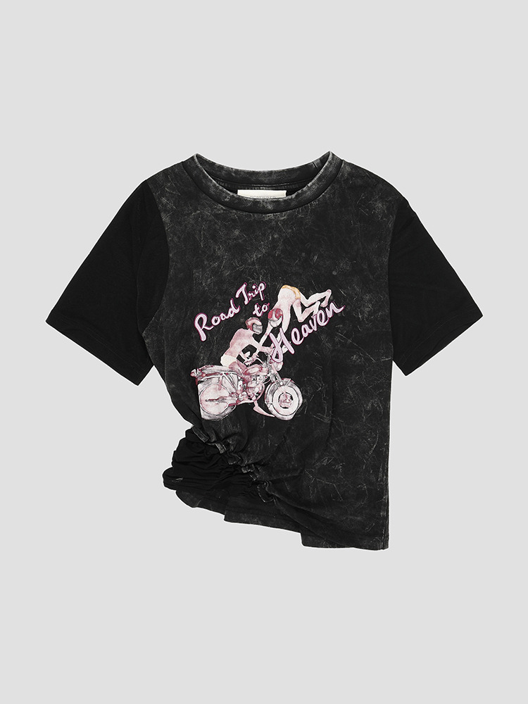 BLACK “LUCID” SMOCKED GRAPHIC T-SHIRT  폰더럴 블랙 스모크 그래픽 티셔츠 - 아데쿠베